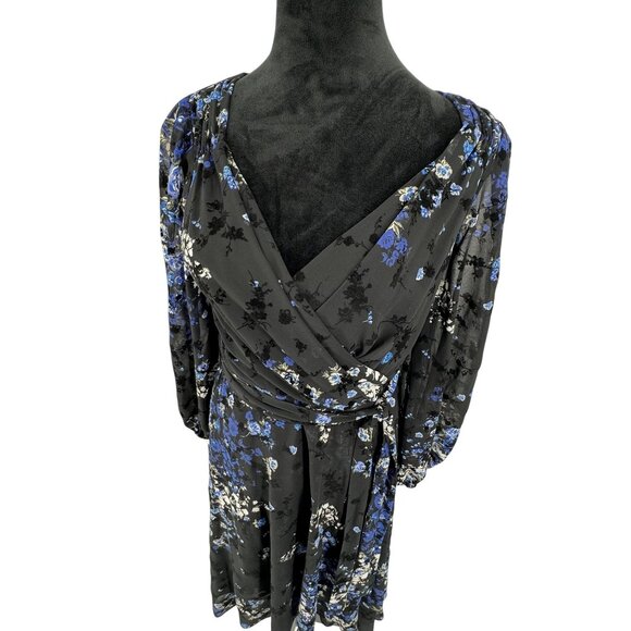DKNY Y2K Floral Velvet Burnout Faux Wrap Dress Womens Size 10 Empire Waist Flowy - Picture 1 of 8